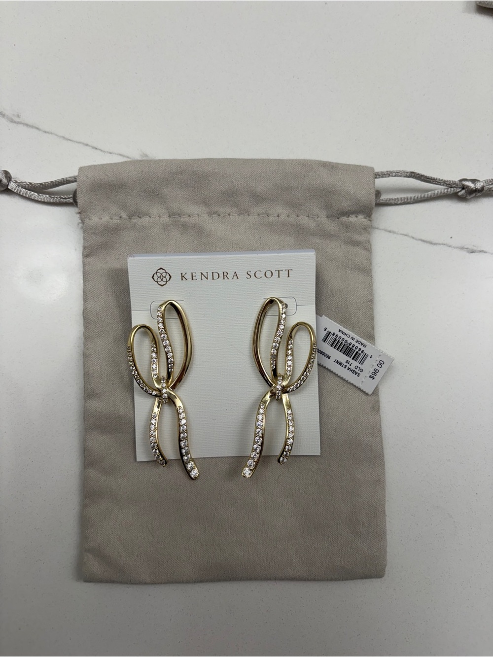 Kendra Scott Sasha Gold Bow Crystal Drop Earrings